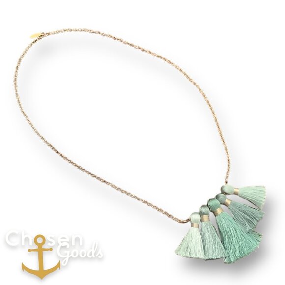Miss Ivy Pearl Five Tassel Necklace Teal Blue Turquoise 14" Gold Chain RV $38 - Picture 4 of 4